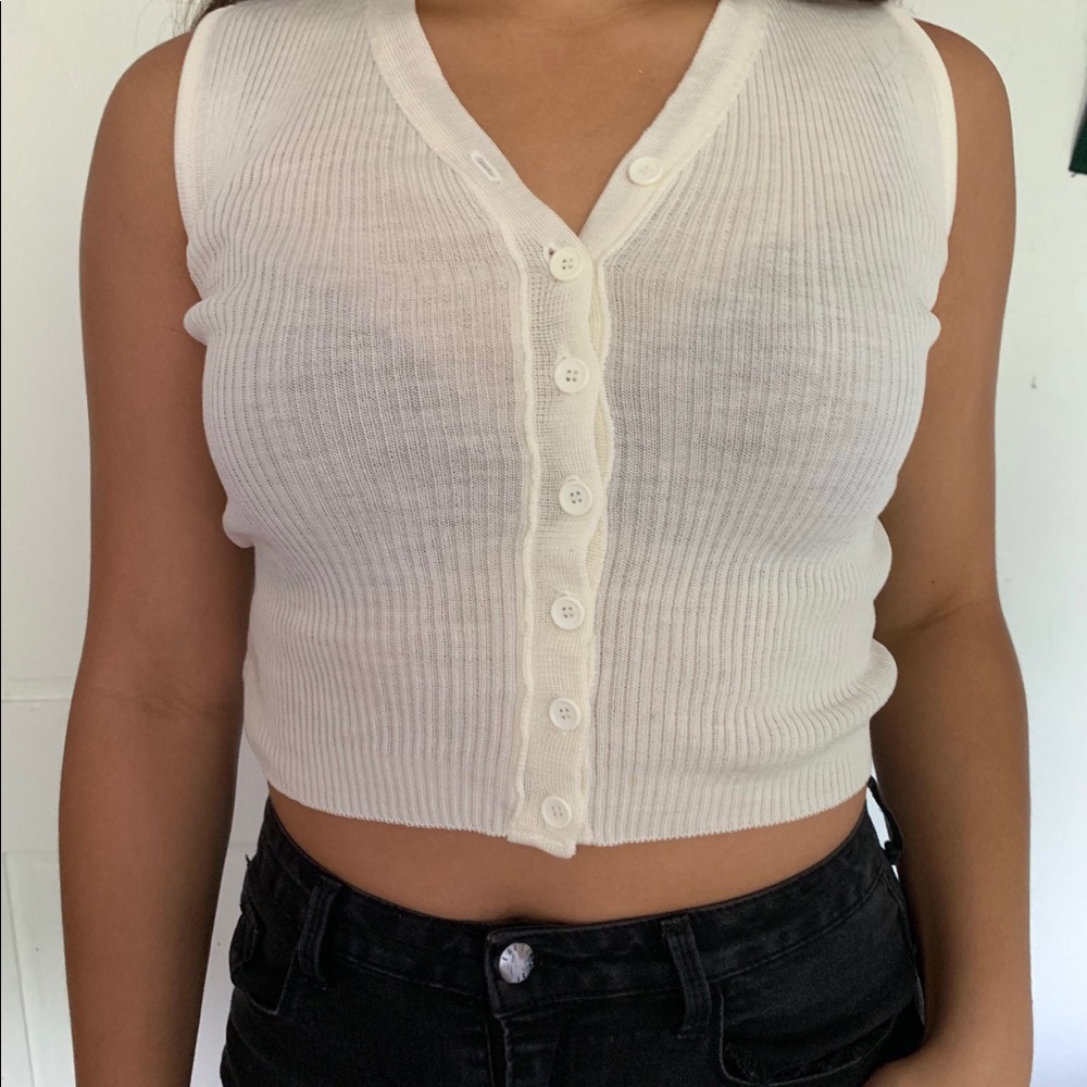 White Buttone Up Tank Top